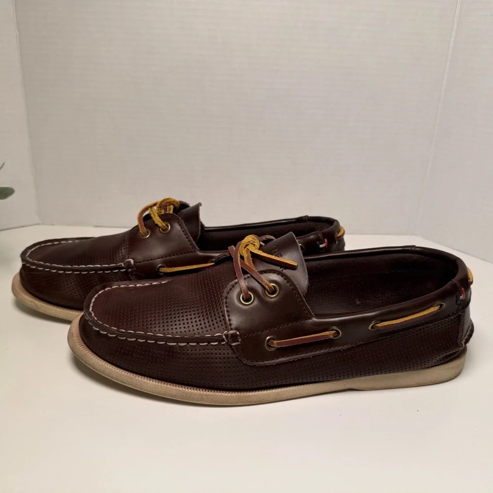 Tommy Hilfiger Bowman Apache Classic Boat Shoes Dark Brown Leather Mens Size 10